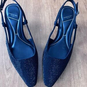 Kenneth Cole Martha Crystals slingback kitten heel pumps black sparkle textile.